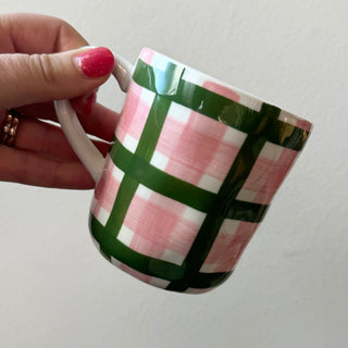 Noss & Co Gingham Mug - Green & Pink