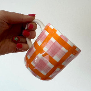 Noss & Co Gingham Mug - Orange & Pink