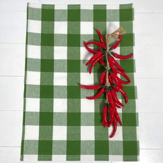 Cotton Tea Towel - Green White Check