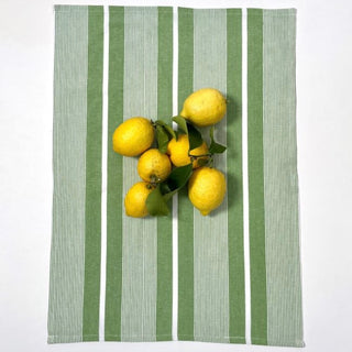 Cotton Tea Towel - Green White Stripe