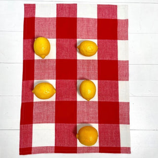 Cotton Tea Towel - Red White Check